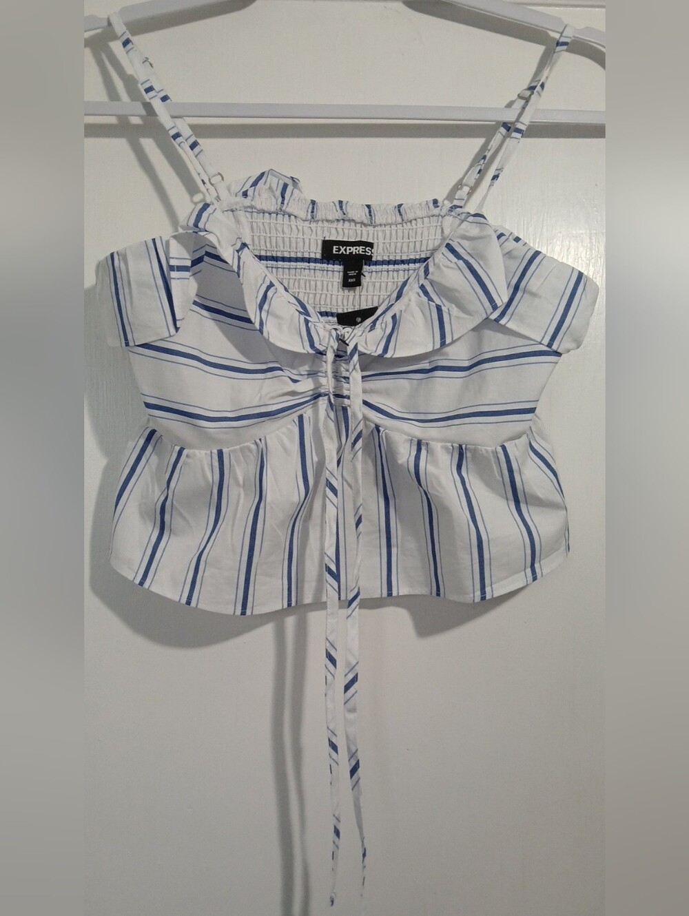 Express XXS Striped Ruffle Tie-Front Crop Top - NWT